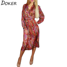 Load image into Gallery viewer, 2020 Spring Summer New Print Chiffon Dress Women Clothes V-neck Long Sleeve Fashion Casual Red Dress  Female Midi Party Dresses
