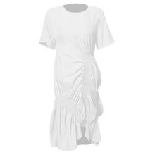 Load image into Gallery viewer, DEAT 2020 new fashion clothes round neck short sleeves asymmetrical pleated pullover long dress female vestido WK46207L
