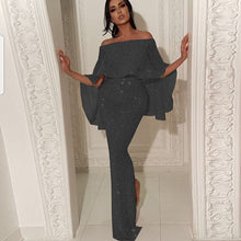 Load image into Gallery viewer, Sexy Bodycon Dress Women Evening Gown Shiny Sequin Off Shoulder Ruffles Sleeve Party Zipper Back Ladies Vestidos Elegant Clothes
