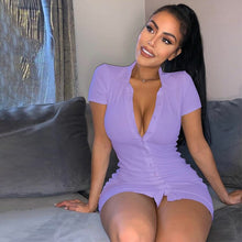Load image into Gallery viewer, Lofia Summer Casual Woman Clothes T Shirt Dress Women Polyester Purple Balck White Button Down Dress Lapel Short Sleeve Dresses
