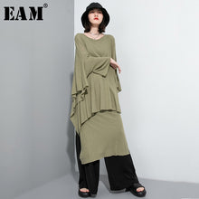 Load image into Gallery viewer, [EAM]  Asymmetrical Vent Two Pieces Suit New Round Neck Long Sleeve Black Loose Women Fashion Tide Spring Autumn 2020 1U052
