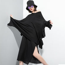 Load image into Gallery viewer, [EAM]  Asymmetrical Vent Two Pieces Suit New Round Neck Long Sleeve Black Loose Women Fashion Tide Spring Autumn 2020 1U052
