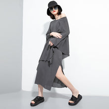 Load image into Gallery viewer, [EAM]  Asymmetrical Vent Two Pieces Suit New Round Neck Long Sleeve Black Loose Women Fashion Tide Spring Autumn 2020 1U052
