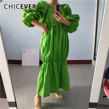 Load image into Gallery viewer, CHICEVER 2020 Ruched Loose Dress For Female Slash Neck Puff Long Sleeve Oversize Casual Maxi Dresses Women Fashion Clothes New
