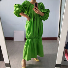 Load image into Gallery viewer, CHICEVER 2020 Ruched Loose Dress For Female Slash Neck Puff Long Sleeve Oversize Casual Maxi Dresses Women Fashion Clothes New
