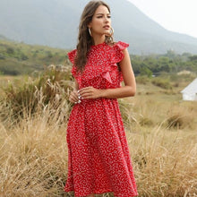 Load image into Gallery viewer, Summer Chiffon Dress Women Floral Print Ruffle A-line Sundress Dress Casual Fit Women Clothes 2020 Holiday Red Vintage Dresses
