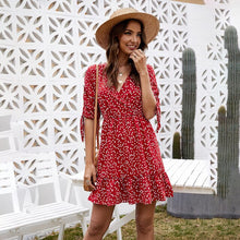 Load image into Gallery viewer, Dress Women Black Floral Print Ruffle Casual Mini Short Sundresses Ladies Spring Summer Fitted Clothing 2020 Red Holiday Clothes
