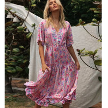 Load image into Gallery viewer, 2020 Boho Chic Sexy Floral Printed Maxi Dress Short Sleeve V Neck Vintage Vestido Summer Beach Casual Clothes Long Women Dresses
