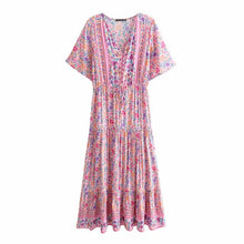 Load image into Gallery viewer, 2020 Boho Chic Sexy Floral Printed Maxi Dress Short Sleeve V Neck Vintage Vestido Summer Beach Casual Clothes Long Women Dresses
