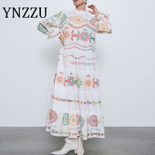 Load image into Gallery viewer, YNZZU Vintage Print Loose Women Maxi Dresses 2020 Spring Summer Long Sleeve Ruffled Female Long Dresses Clothes Vestidos AD484
