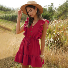 Load image into Gallery viewer, Summer Women Dress casual loose high waist lace-up Fashion Dresses elegant Ruffles party mini dress Sleeveless ladies clothes

