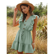 Load image into Gallery viewer, Summer Women Dress casual loose high waist lace-up Fashion Dresses elegant Ruffles party mini dress Sleeveless ladies clothes
