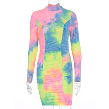 Load image into Gallery viewer, Dulzura tie dye print ruched women mini dress long sleeve bodycon sexy elegant party streetwear 2020 summer clothes outfit club

