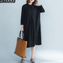Load image into Gallery viewer, DIMANAF Women Long Dresses Elegant Ladies Vintage Vestidos Plus Size Cotton Linen Female Clothes Loose Solid Dress 2020 Spring
