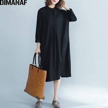 Load image into Gallery viewer, DIMANAF Women Long Dresses Elegant Ladies Vintage Vestidos Plus Size Cotton Linen Female Clothes Loose Solid Dress 2020 Spring
