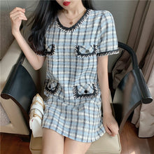 Load image into Gallery viewer, summer Dress women Korean Clothes Elegant O-neck short Sleeve Vestidos Plaid Ladies robe femme ete jurken zomer 2020 ropa mujer
