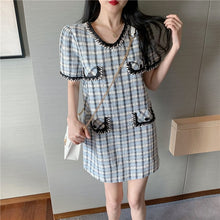 Load image into Gallery viewer, summer Dress women Korean Clothes Elegant O-neck short Sleeve Vestidos Plaid Ladies robe femme ete jurken zomer 2020 ropa mujer
