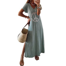 Load image into Gallery viewer, 2020 summer New hot easy women's dress cotton big size loose split print casual straight long dress Home clothes direct deal
