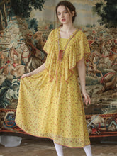 Load image into Gallery viewer, Women Summer Dress Vintage Elegant Boho Dress Beach Casual Loose Beading Sweet Floral Print Yellow Chiffon Long Dress Clothes
