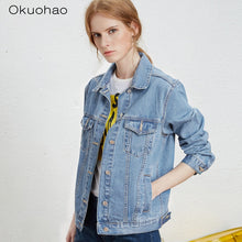 Load image into Gallery viewer, Solid Turn-down Collar Jean Jacket for Women Loose Casual Blue Fashionable Women Coats Female outwear Denim Feminine
