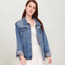 Load image into Gallery viewer, Solid Turn-down Collar Jean Jacket for Women Loose Casual Blue Fashionable Women Coats Female outwear Denim Feminine

