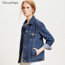 Load image into Gallery viewer, Solid Turn-down Collar Jean Jacket for Women Loose Casual Blue Fashionable Women Coats Female outwear Denim Feminine
