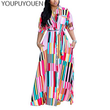 Load image into Gallery viewer, Women Casual Rainbow Striped Print Dress Long Sleeve Maxi Behomian Shirt Dresses 2020 Summer Loose Button Boho Clothes Streetwea
