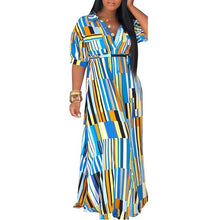 Load image into Gallery viewer, Women Casual Rainbow Striped Print Dress Long Sleeve Maxi Behomian Shirt Dresses 2020 Summer Loose Button Boho Clothes Streetwea
