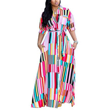 Load image into Gallery viewer, Women Casual Rainbow Striped Print Dress Long Sleeve Maxi Behomian Shirt Dresses 2020 Summer Loose Button Boho Clothes Streetwea
