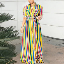 Load image into Gallery viewer, Women Casual Rainbow Striped Print Dress Long Sleeve Maxi Behomian Shirt Dresses 2020 Summer Loose Button Boho Clothes Streetwea
