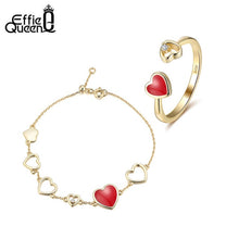 Load image into Gallery viewer, Effie Queen Gold Color Heart Enemal Series 925 Silver Jewelry Set Drop Earring +Bracelet Lover Fine Jewelry Gift Wholesale SS80
