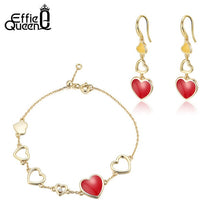 Load image into Gallery viewer, Effie Queen Gold Color Heart Enemal Series 925 Silver Jewelry Set Drop Earring +Bracelet Lover Fine Jewelry Gift Wholesale SS80
