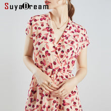 Load image into Gallery viewer, SuyaDream Woman Floral Dress 100%Silk V neck Elegant Wrap Empire Dress Women 2020 Summer Sash Midi Dresses Silk Clothes Vestidos
