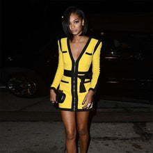 Load image into Gallery viewer, 2020 Autumn Evening Party Bandage Dress Above Knee Sexy Club V Neck Women Dresses Long Sleeve Midi Patchwork Celebrity Clothes
