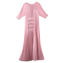 Load image into Gallery viewer, LANMREM 2020 summer new three quarter sleeve pleated dresses for women O-neck high quality solid color women's clothes AP487
