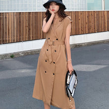 Load image into Gallery viewer, Women's dress 2020 summer new Korean fashion medium length suit collar shirt dress high waist slim dress large women's clothes
