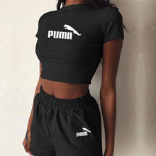 Load image into Gallery viewer, Girls 2 pieces short set women short sleeve crop tops shorts biker suits female 2020 summer solid fitness high waist ladies set
