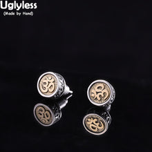 Load image into Gallery viewer, Uglyless Buddhistic Six-word Mantra MINI Jewelry Sets for Buddhists Unisex Men Women Stud Earrings + Rings Real 925 Silver S15
