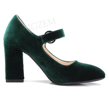 Load image into Gallery viewer, LAIGZEM Women Mary Jane Heels Velvet Vintage Chunky Heels Pumps Zapatos Pumps Summer Sandals Shoes Woman Size 33 38 39 43
