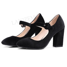 Load image into Gallery viewer, LAIGZEM Women Mary Jane Heels Velvet Vintage Chunky Heels Pumps Zapatos Pumps Summer Sandals Shoes Woman Size 33 38 39 43
