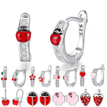 Load image into Gallery viewer, 2019 Fashion Jewelry Christmas Stud Earrings Animal Ladybug Clover Heart 925 Sterling Silver Small Earrings for Women Kids Girls
