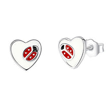 Load image into Gallery viewer, 2019 Fashion Jewelry Christmas Stud Earrings Animal Ladybug Clover Heart 925 Sterling Silver Small Earrings for Women Kids Girls
