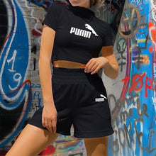 Load image into Gallery viewer, Girls 2 pieces short set women short sleeve crop tops shorts biker suits female 2020 summer solid fitness high waist ladies set
