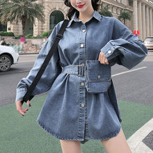 Load image into Gallery viewer, Pocket Denim Mini Dress Women Wear positive Negative Two Kinds Button Denim With Belt Dresses Girls Spring Autumn Sweet Clothes
