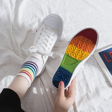 Load image into Gallery viewer, Women's Fashion 2020 Vulcanized Shoes Woman Sneakers New Rainbow Retro Canvas Shoes Flat Fashion Comfortable High Shoes Women
