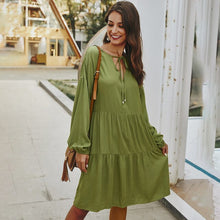 Load image into Gallery viewer, Vogue Womens White Long Sleeve Dress Summer Simple Casual Holiday Sundress 2020 Vintage Loose Ankle Dresses For Women Clothes
