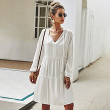 Load image into Gallery viewer, Vogue Womens White Long Sleeve Dress Summer Simple Casual Holiday Sundress 2020 Vintage Loose Ankle Dresses For Women Clothes
