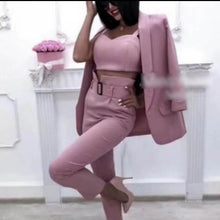 Load image into Gallery viewer, 2020 new Belt  Women's fashion Red suit Black long sleeve 3 pieces sets for Woman Casual CLothes Winter wool Fabric Female Suits
