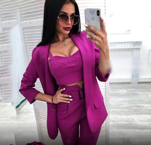 Load image into Gallery viewer, 2020 new Belt  Women's fashion Red suit Black long sleeve 3 pieces sets for Woman Casual CLothes Winter wool Fabric Female Suits
