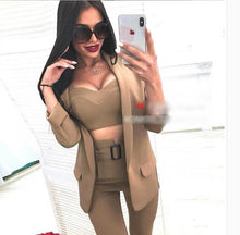 Load image into Gallery viewer, 2020 new Belt  Women's fashion Red suit Black long sleeve 3 pieces sets for Woman Casual CLothes Winter wool Fabric Female Suits

